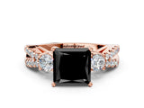 Rose gold Fancy Black Princess Cut Diamond Three-Stone Ring with Pavé Split Shank and Four-Prong Setting