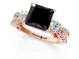 Rose gold Fancy Black Princess Cut Diamond Three-Stone Ring with Pavé Split Shank and Four-Prong Setting_1