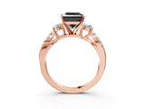 Rose gold Fancy Black Princess Cut Diamond Three-Stone Ring with Pavé Split Shank and Four-Prong Setting_3