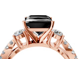 Rose gold Fancy Black Princess Cut Diamond Three-Stone Ring with Pavé Split Shank and Four-Prong Setting_4