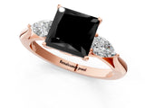 Rose gold Fancy Black Princess Cut Diamond Three-Stone Ring with Pear Side Stones and Four-Prong Setting_25