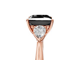 Rose gold Fancy Black Princess Cut Diamond Three-Stone Ring with Pear Side Stones and Four-Prong Setting_29