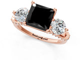 Rose gold Fancy Black Princess Cut Diamond Three-Stone Ring with Prong Setting and Pavé Band_1