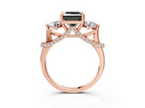 Rose gold Fancy Black Princess Cut Diamond Three-Stone Ring with Prong Setting and Pavé Band_3