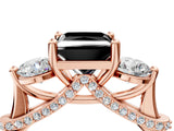 Rose gold Fancy Black Princess Cut Diamond Three-Stone Ring with Prong Setting and Pavé Band_4