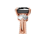 Rose gold Fancy Black Princess Cut Diamond Three-Stone Ring with Prong Setting and Pavé Band_5