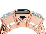 Rose gold Fancy Black Princess Cut Diamond Three-Stone Ring with Prong Setting and Textured Band_4