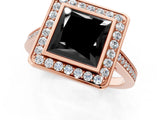 Rose gold Fancy Black Princess Cut Halo Bezel Diamond Pave Band Ring_1