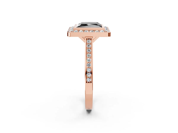 Rose gold Fancy Black Princess Cut Halo Bezel Diamond Pave Band Ring