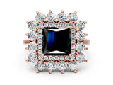Rose gold Fancy Black Princess Cut Halo Cluster Diamond Ring with Pave Band and Four-Prong Setting_12