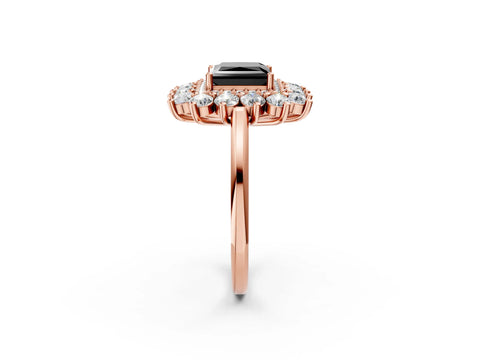 Rose gold Fancy Black Princess Cut Halo Cluster Diamond Ring with Pave Band and Four-Prong Setting_14