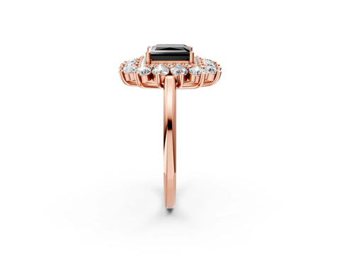Rose gold Fancy Black Princess Cut Halo Cluster Diamond Ring with Pave Band and Four-Prong Setting_2