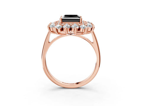 Rose gold Fancy Black Princess Cut Halo Cluster Diamond Ring with Pave Band and Four-Prong Setting_3