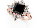 Rose gold Fancy Black Princess Cut Halo Diamond Cluster Ring with Marquise and Round Stones on a White Gold Band with Prong Setting_1