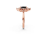 Rose gold Fancy Black Princess Cut Halo Diamond Cluster Ring with Marquise and Round Stones on a White Gold Band with Prong Setting_2