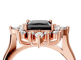 Rose gold Fancy Black Princess Cut Halo Diamond Cluster Ring with Marquise and Round Stones on a White Gold Band with Prong Setting_4