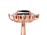 Rose gold Fancy Black Princess Cut Halo Diamond Cluster Ring with Marquise and Round Stones on a White Gold Band with Prong Setting_5