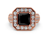 Rose gold Fancy Black Princess Cut Halo Diamond Engagement Ring with Pave Split Shank and Four-Prong Setting