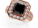 Rose gold Fancy Black Princess Cut Halo Diamond Engagement Ring with Pave Split Shank and Four-Prong Setting_1