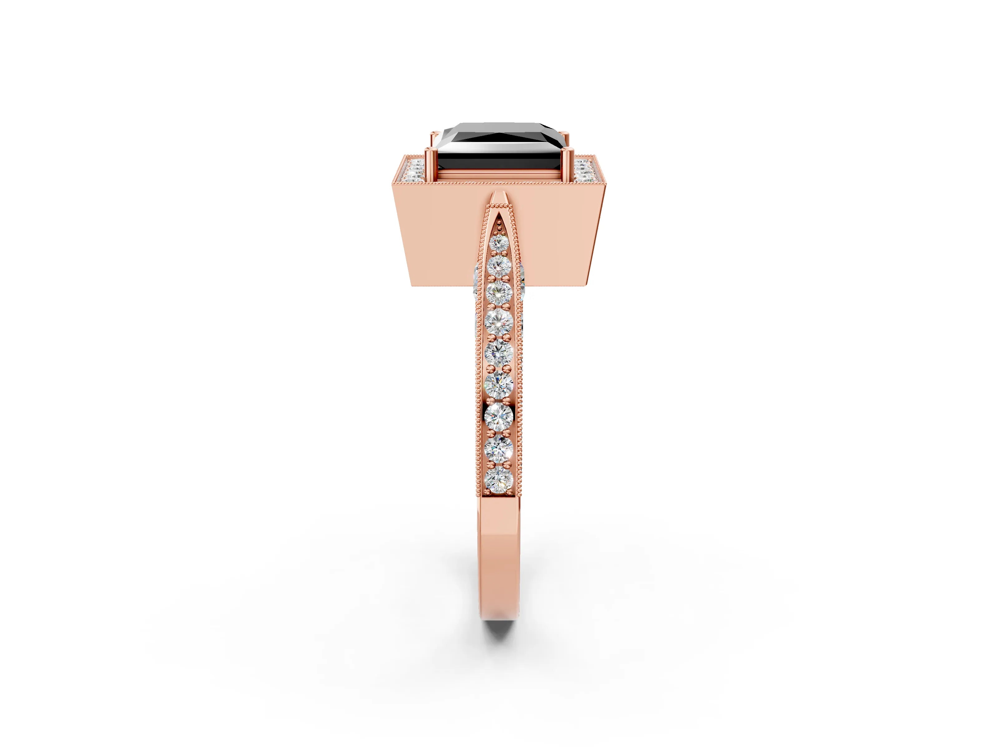Rose gold Fancy Black Princess Cut Halo Diamond Engagement Ring with Split Shank Band and Four-Prong Setting_2