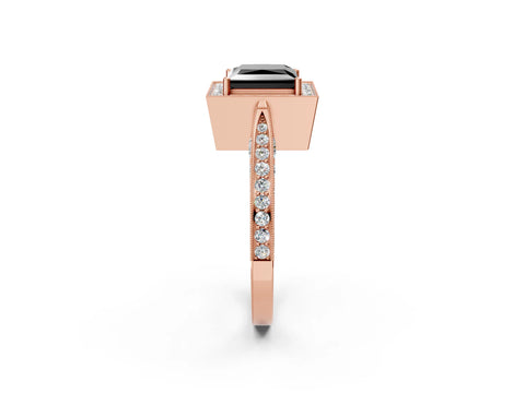 Rose gold Fancy Black Princess Cut Halo Diamond Engagement Ring with Split Shank Band and Four-Prong Setting_2