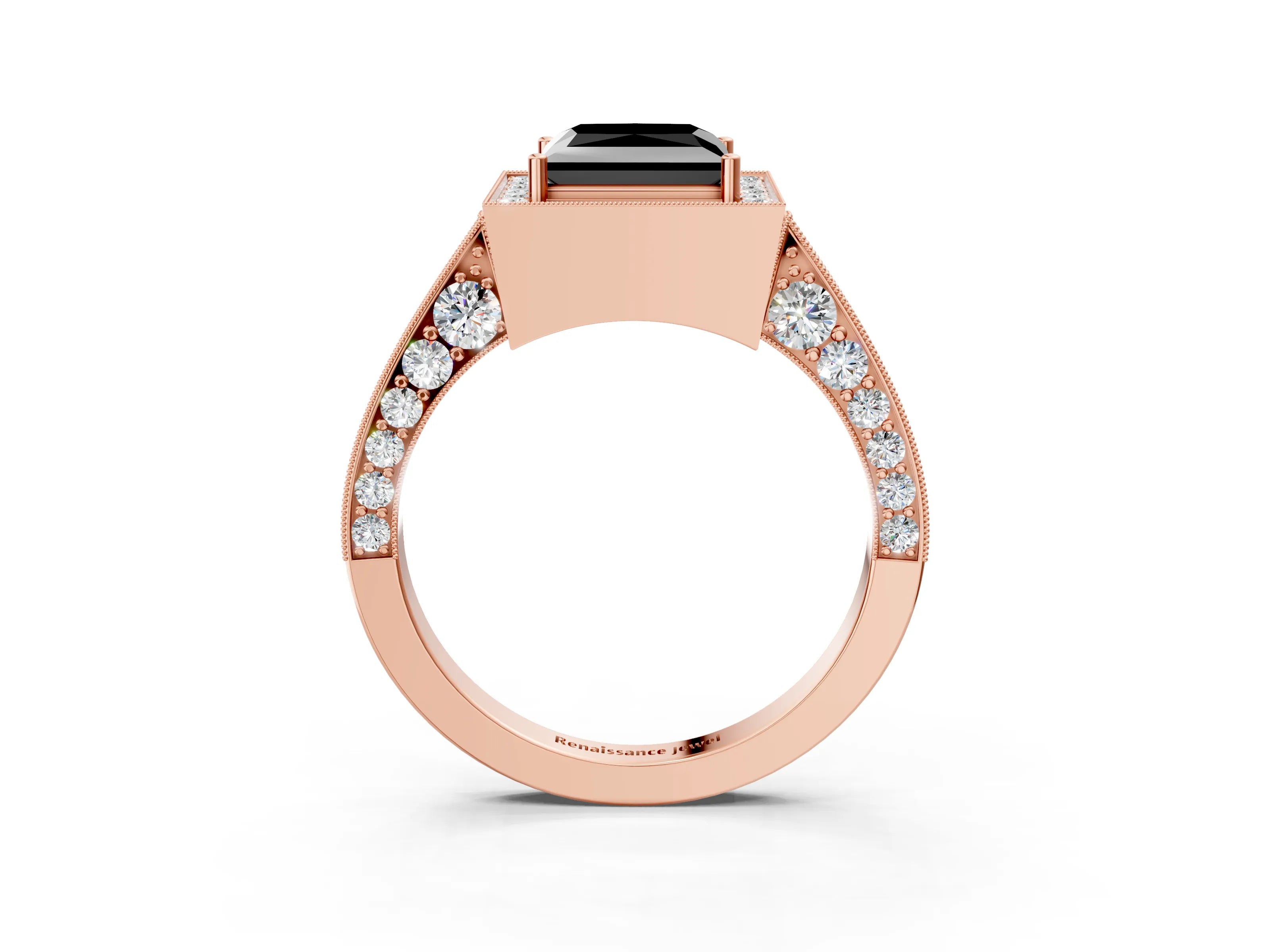 Rose gold Fancy Black Princess Cut Halo Diamond Engagement Ring with Split Shank Band and Four-Prong Setting_3