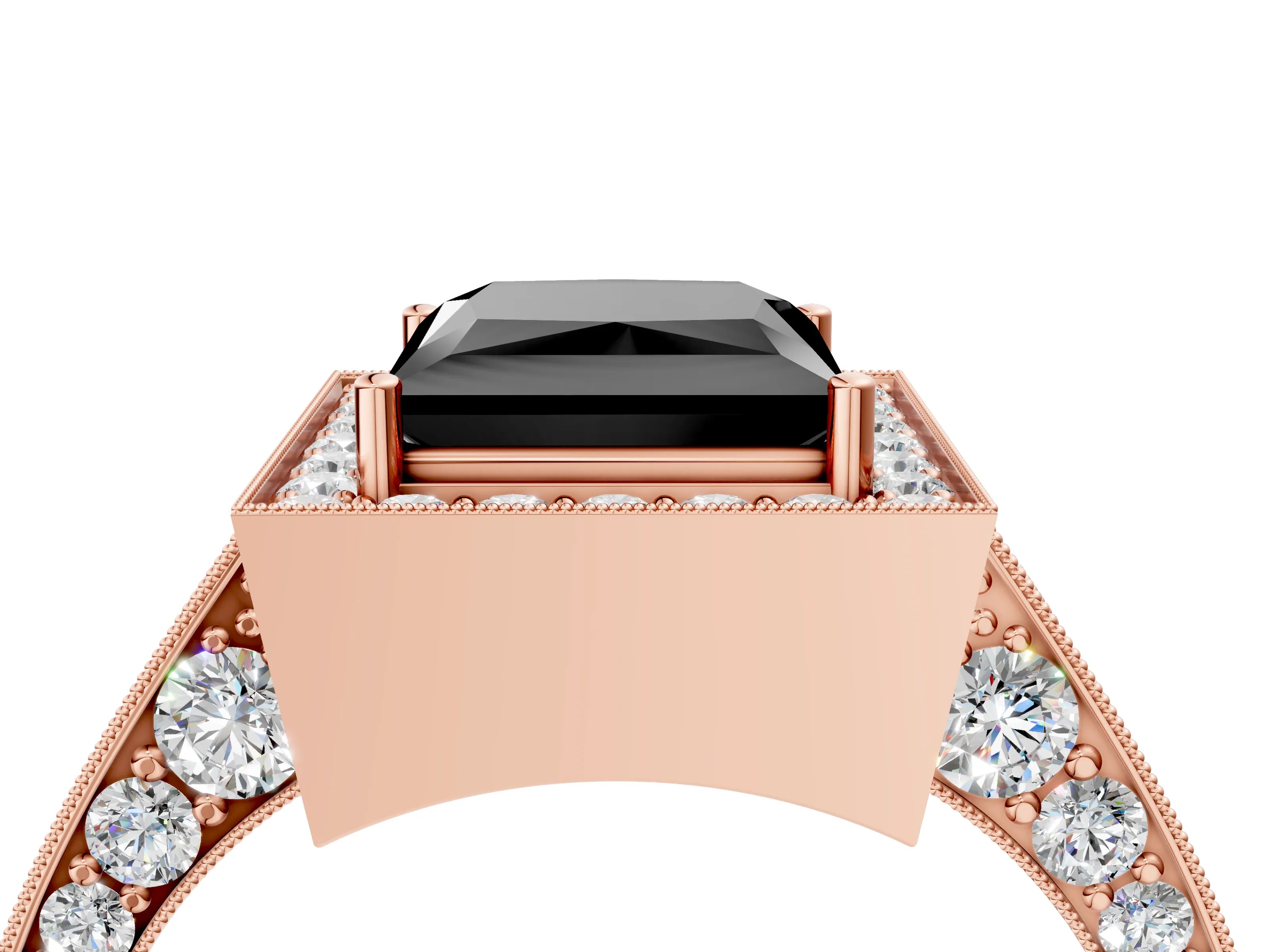 Rose gold Fancy Black Princess Cut Halo Diamond Engagement Ring with Split Shank Band and Four-Prong Setting_4