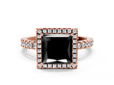 Rose gold Fancy Black Princess Cut Halo Diamond Pave Band with Prong Setting