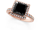 Rose gold Fancy Black Princess Cut Halo Diamond Pave Band with Prong Setting_1