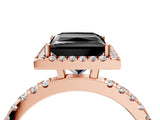 Rose gold Fancy Black Princess Cut Halo Diamond Pave Band with Prong Setting_4