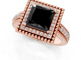 Rose gold Fancy Black Princess Cut Halo Diamond Ring with Beaded Split Shank and Four-Prong Setting_1