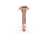 Rose gold Fancy Black Princess Cut Halo Diamond Ring with Beaded Split Shank and Four-Prong Setting_2