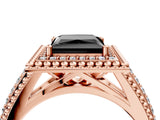 Rose gold Fancy Black Princess Cut Halo Diamond Ring with Beaded Split Shank and Four-Prong Setting_4
