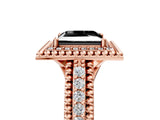 Rose gold Fancy Black Princess Cut Halo Diamond Ring with Beaded Split Shank and Four-Prong Setting_5