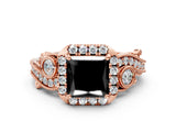 Rose gold Fancy Black Princess Cut Halo Diamond Ring with Milgrain and Bezel Accents on a Split Shank Band_12