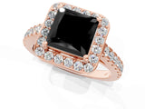 Rose gold Fancy Black Princess Cut Halo Diamond Ring with Pavé Band and Three-Prong Setting_1