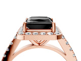 Rose gold Fancy Black Princess Cut Halo Diamond Ring with Pavé Band and Three-Prong Setting_4