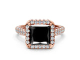Rose gold Fancy Black Princess Cut Halo Diamond Ring with Pavé Band