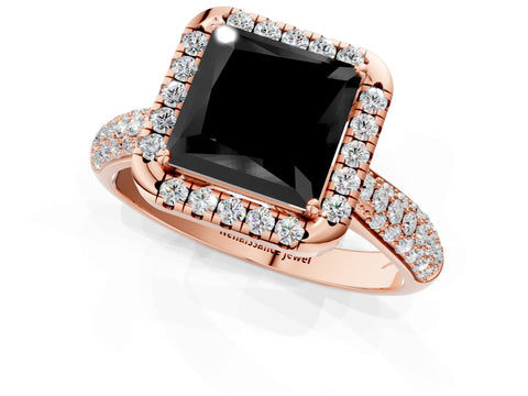 Rose gold Fancy Black Princess Cut Halo Diamond Ring with Pavé Band_1