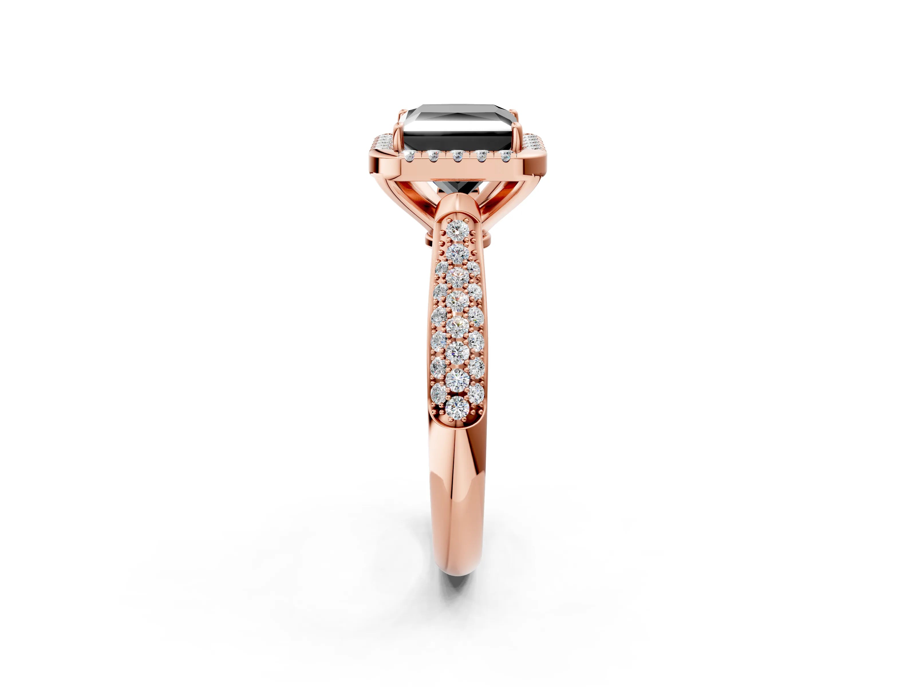 Rose gold Fancy Black Princess Cut Halo Diamond Ring with Pavé Band_2