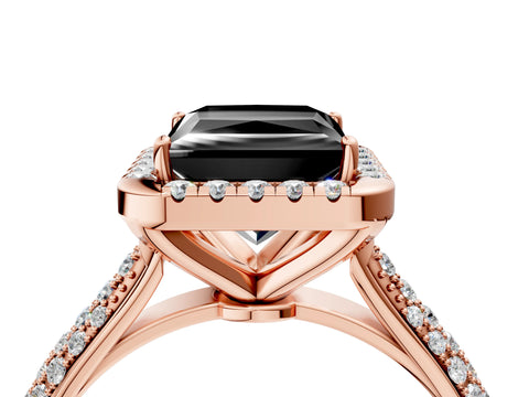 Rose gold Fancy Black Princess Cut Halo Diamond Ring with Pavé Band_4