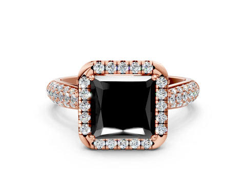Rose gold Fancy Black Princess Cut Halo Diamond Ring with Pavé Band