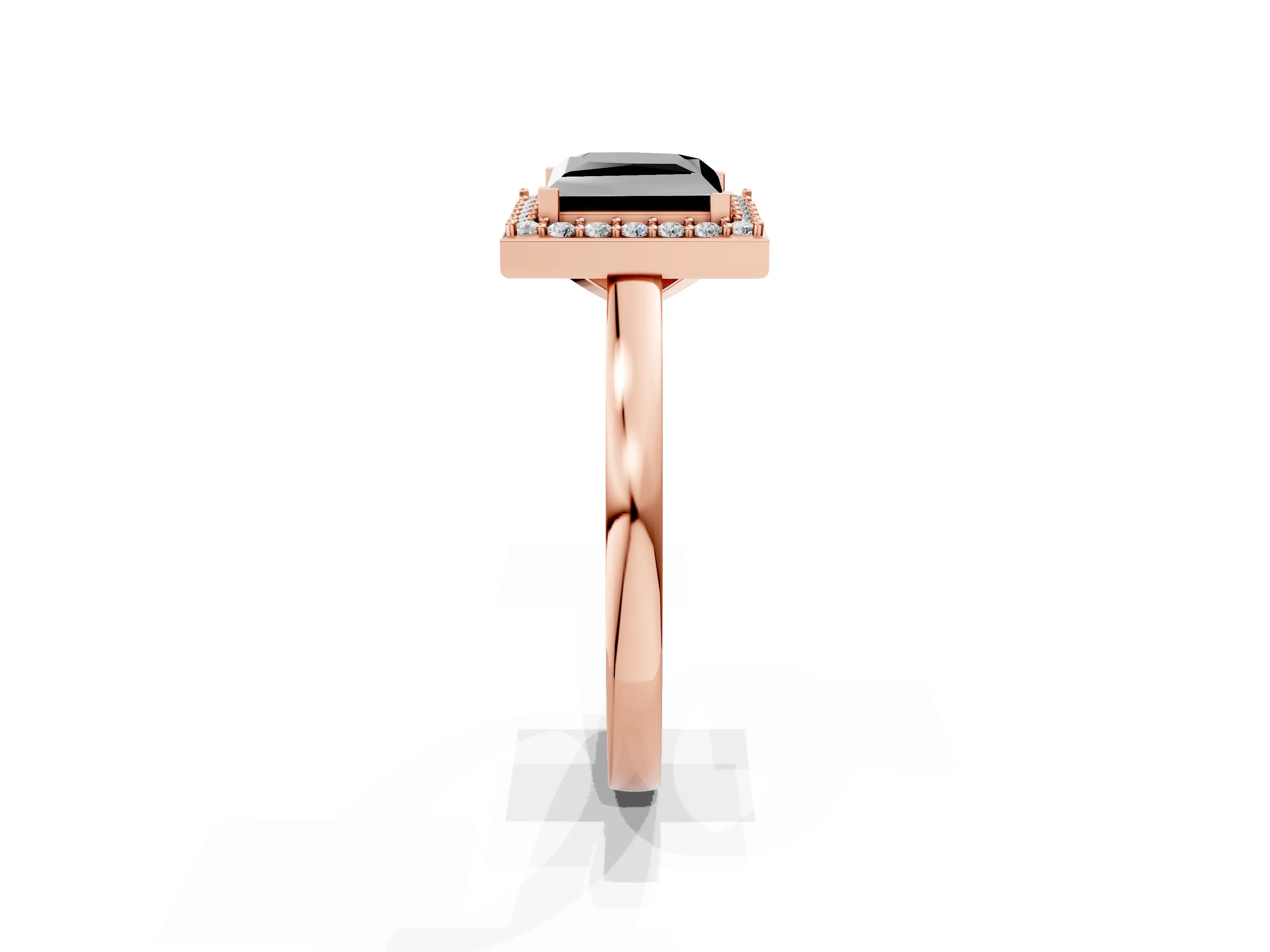 Rose gold Fancy Black Princess Cut Halo Diamond Ring with Solitaire Band and Prong Setting_1