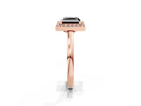 Rose gold Fancy Black Princess Cut Halo Diamond Ring with Solitaire Band and Prong Setting_1