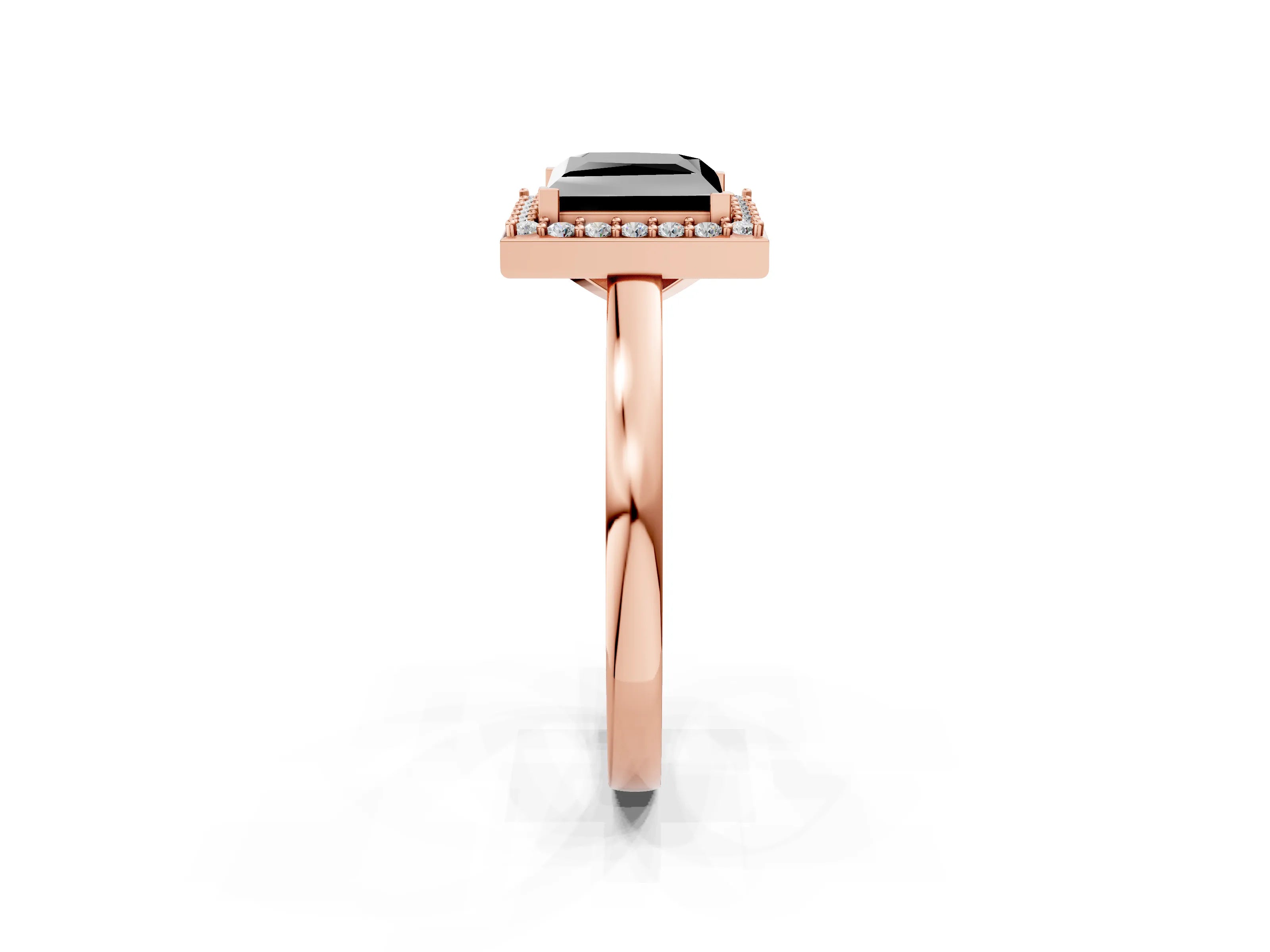Rose gold Fancy Black Princess Cut Halo Diamond Ring with Solitaire Band and Prong Setting_2