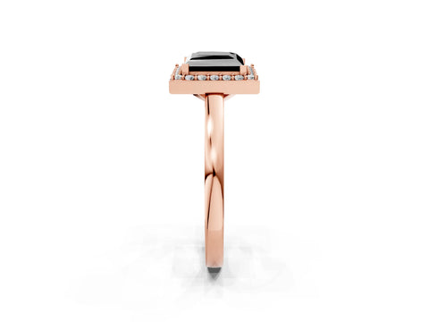 Rose gold Fancy Black Princess Cut Halo Diamond Ring with Solitaire Band and Prong Setting_2