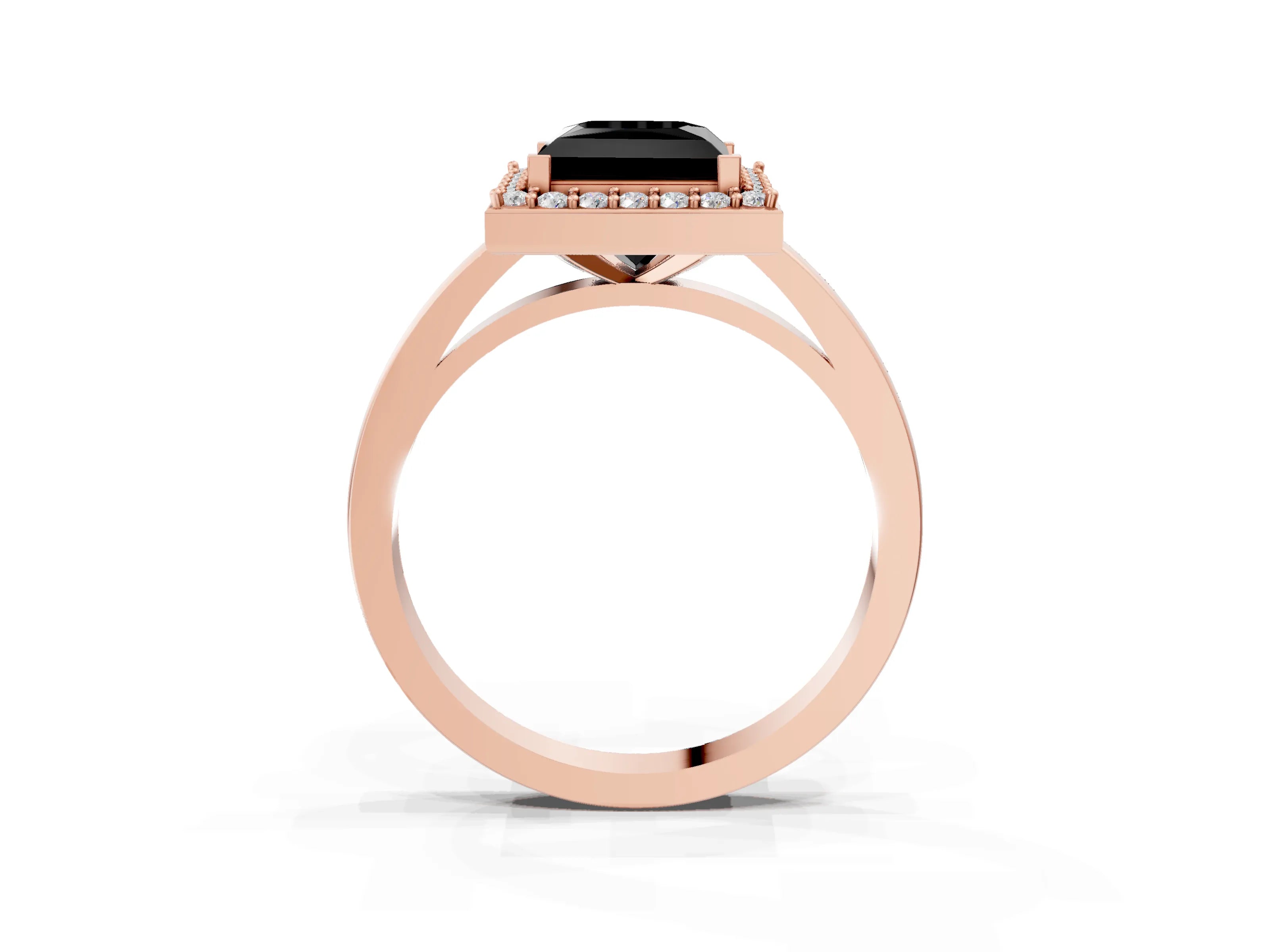 Rose gold Fancy Black Princess Cut Halo Diamond Ring with Solitaire Band and Prong Setting_3