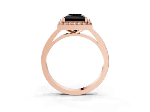 Rose gold Fancy Black Princess Cut Halo Diamond Ring with Solitaire Band and Prong Setting_3