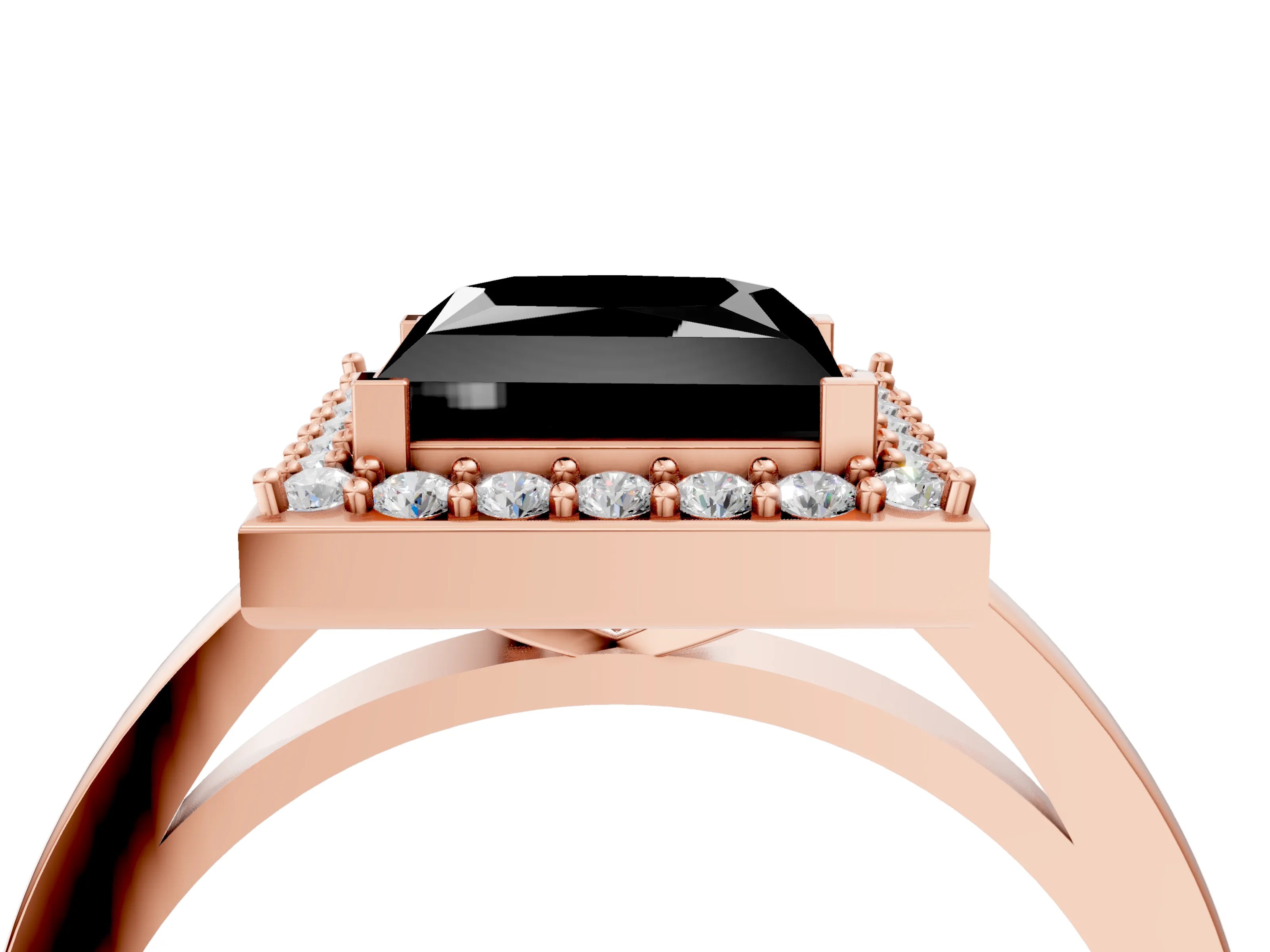 Rose gold Fancy Black Princess Cut Halo Diamond Ring with Solitaire Band and Prong Setting_4