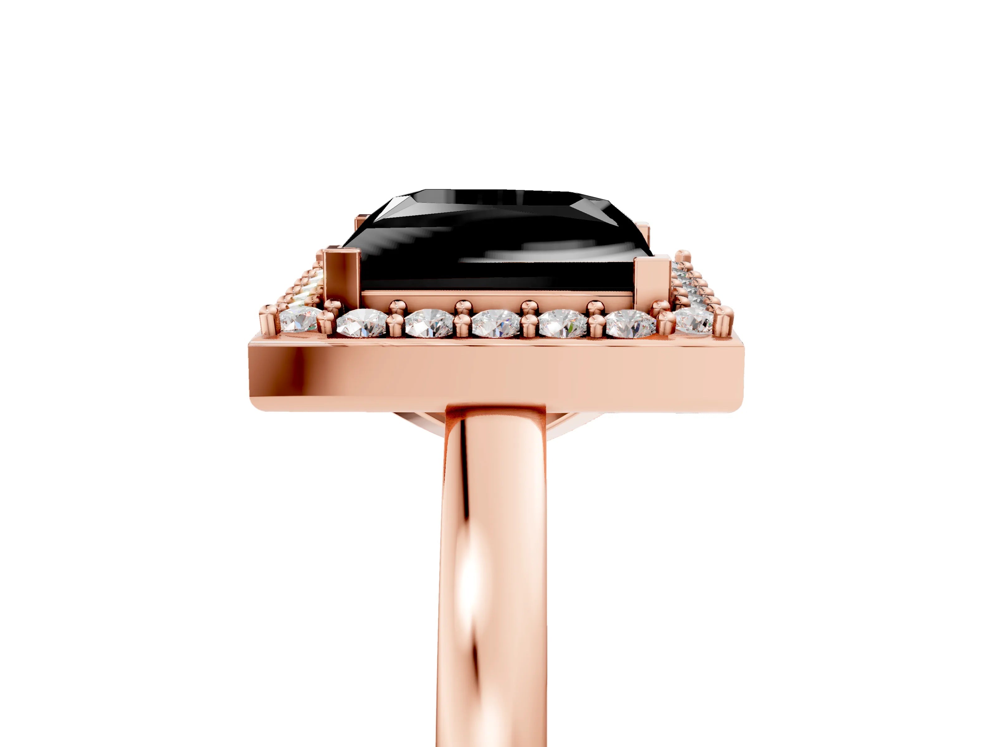 Rose gold Fancy Black Princess Cut Halo Diamond Ring with Solitaire Band and Prong Setting_5